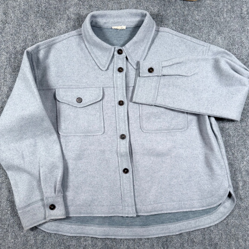 La Miel Shacket Jacket Over Shirt Outerwear Button Front Pockets Blue/Gray Large - Picture 2 of 9